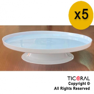 BANDEJA REDONDA CON PIE BLANCO PLASTICO 26.5 CM X 5